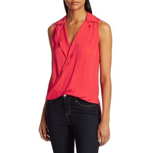 NWD L'AGENCE Freja Draped Silk Blouse Red Size XS Collared